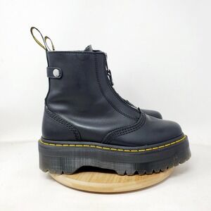 Dr Martens Jetta Boots Womens 7 Black Leather Zip Chunky Platform Punk Goth Shoe